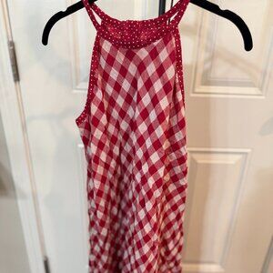 EST. 1946 Red Gingham Sleeveless Dress with Polka Dot Trim – Size M